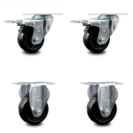Service Caster 3 Inch Hard Rubber Wheel Swivel Top Plate Caster Lock Brakes 2 Rigid SCC, 2PK SCC-TTL20S314-HRS-2-R-2